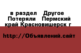  в раздел : Другое » Потеряли . Пермский край,Красновишерск г.